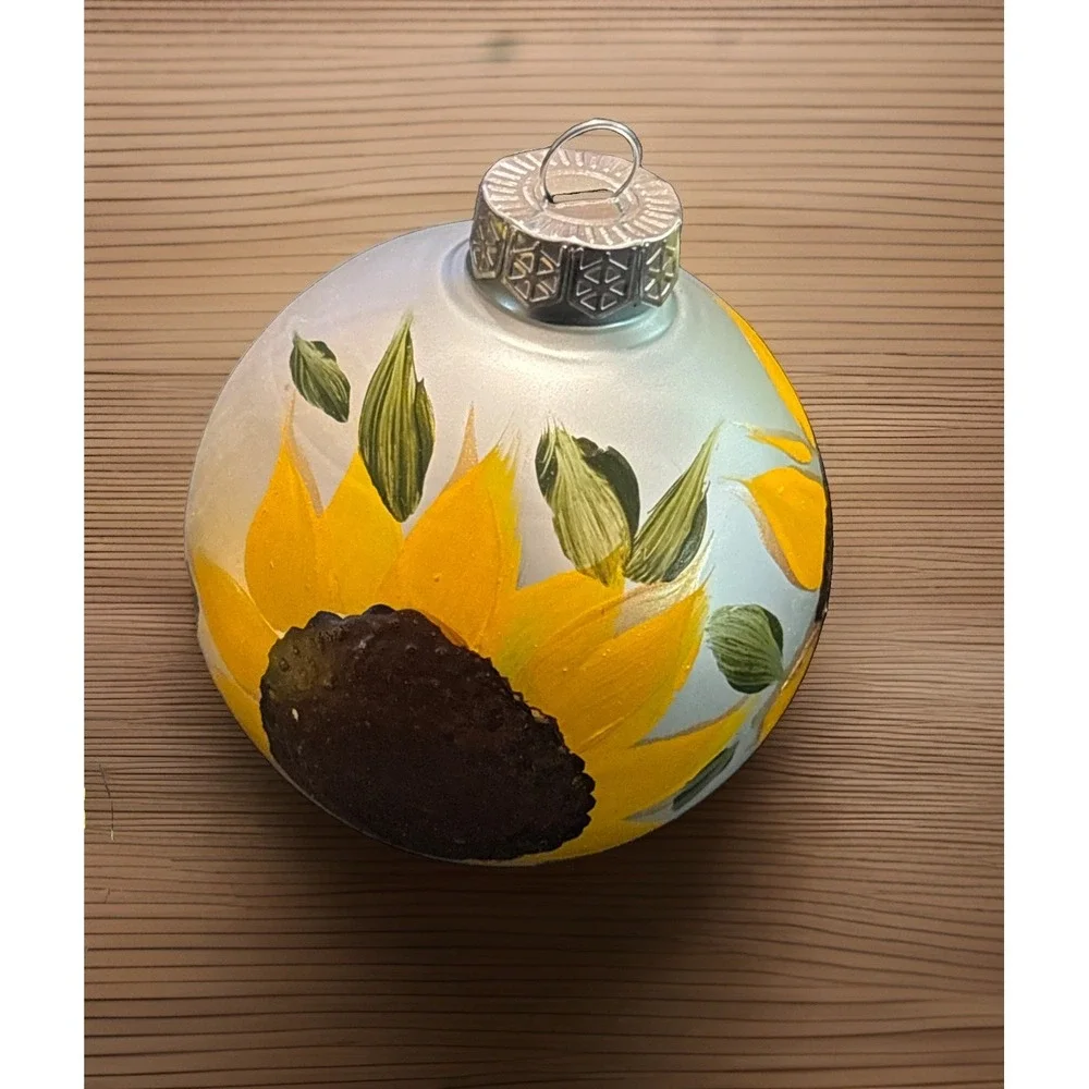 Lot of 4 Hand Painted Sunflower Christmas Ornaments Thanksgiving Holidays